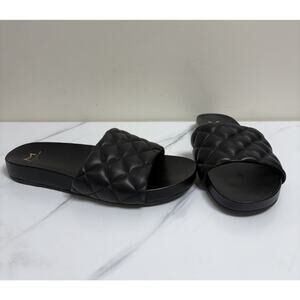 Marc Fisher Ltd Womens 9.5M Black Quilted Leather Slide Sandals Flat Slip On